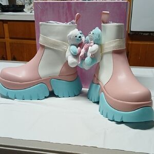 Koi Footwear Teddy Bear x Melanie Martinez Pink & Blue Platform Boots Kawaii 7